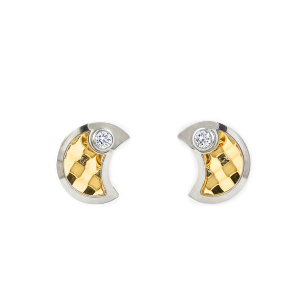 9ct two color gold Moon Cubic Zirconia Children's Baby Girls Earrings shine