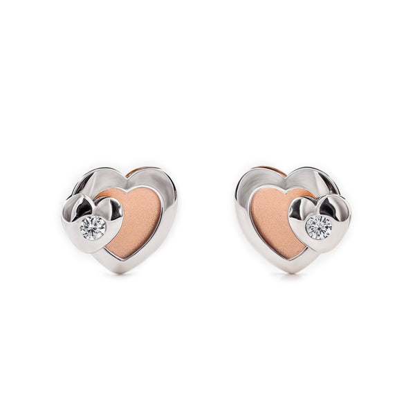 9ct two color gold Heart Cubic Zirconia Children's Girls Earrings Matte Shine
