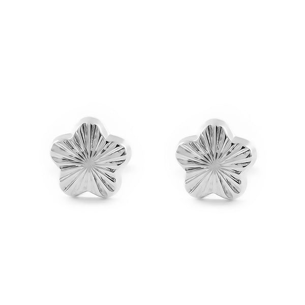 Pendientes Bebe-Niña Oro Blanco 9K Flor Margarita Tallados