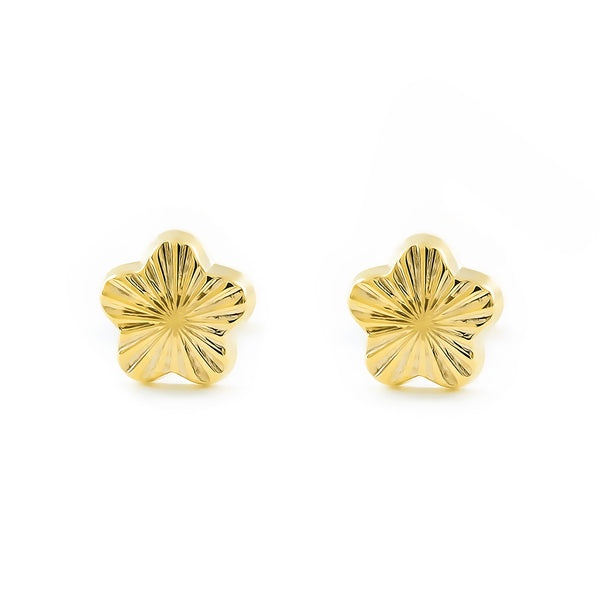 Pendientes Bebe-Niña Oro Amarillo 9K Flor Margarita Tallados
