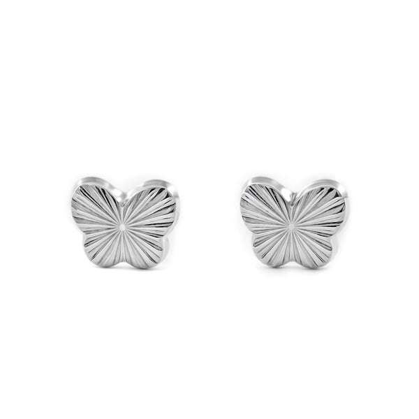 Pendientes Bebe-Niña Oro Blanco 9K Mariposa Tallados
