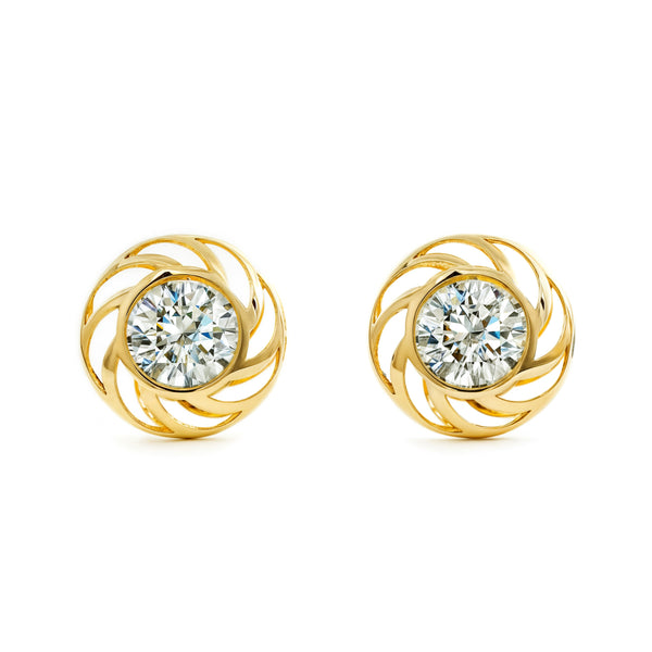 Pendientes Mujer-Niña Oro Amarillo 9K Redondo Circonita Brillo