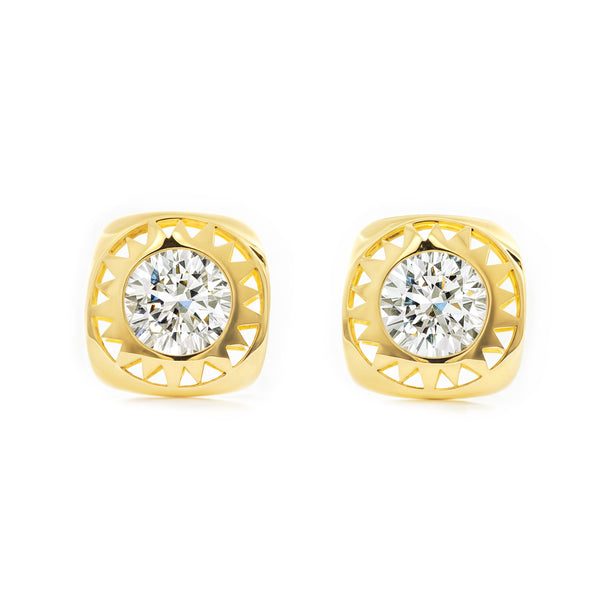 Pendientes Mujer-Niña Oro Amarillo 9K Cuadrado Circonita Brillo