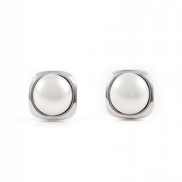 9ct White Gold Square Pearl 4 mm Children's Baby Girls Earrings shine