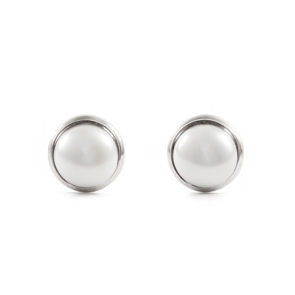 9ct White Gold Pearl 4 mm Children's Baby Girls Earrings shine