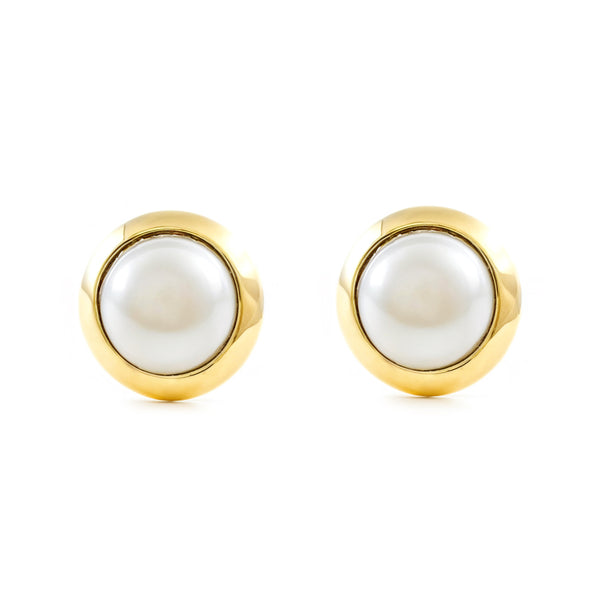 Pendientes Mujer-Niña Oro Amarillo 9K Perla Botón 6 mm Brillo