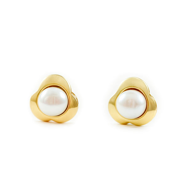 Pendientes Bebe-Niña Oro Amarillo 9K Perla Botón 3 mm Trebol Brillo