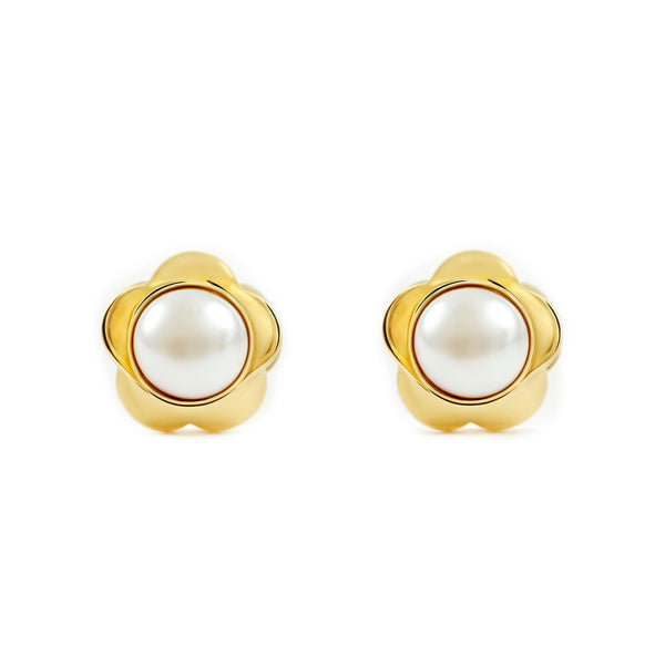 Pendientes Bebe-Niña Oro Amarillo 9K Perla Botón 3 mm Flor Margarita Brillo