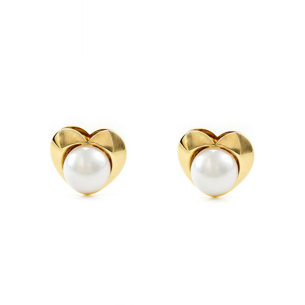 9ct Yellow Gold Heart Pearl 3 mm Children's Baby Girls Earrings shine