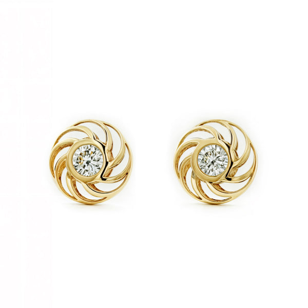 Pendientes Bebe-Niña Oro Amarillo 9K Redondo Circonita Brillo
