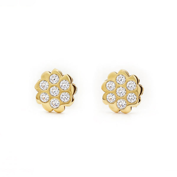 Pendientes Niña Oro Amarillo 9K Flor Circonitas Brillo