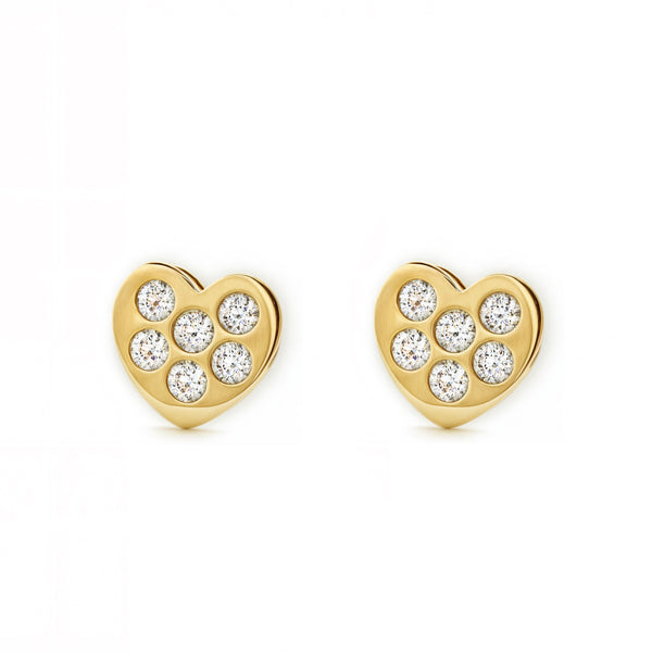 Pendientes Niña Oro Amarillo 9K Corazón Circonitas Brillo