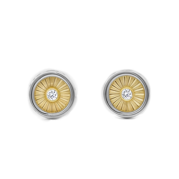 9ct two color gold Round Cubic Zirconia Children's Baby Girls textured Earrings
