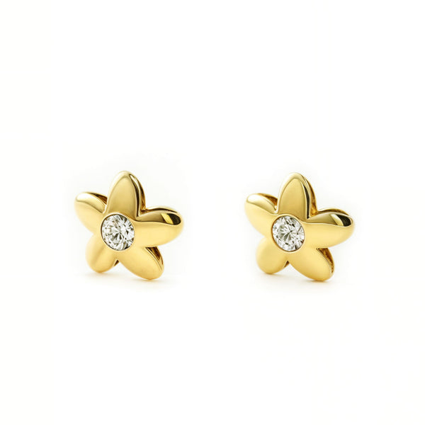 Pendientes Bebe Oro Amarillo 9K Flor Circonita Brillo