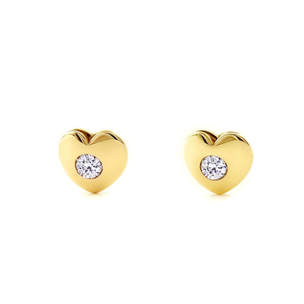 9ct Yellow Gold Heart Cubic Zirconia Children's Baby Earrings shine