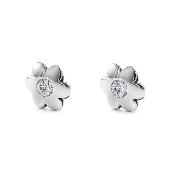 9ct White Gold Flower Cubic Zirconia Children's Baby Earrings shine