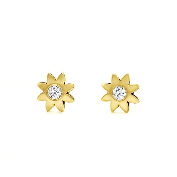 9ct Yellow Gold Sun Cubic Zirconia Children's Baby Earrings shine