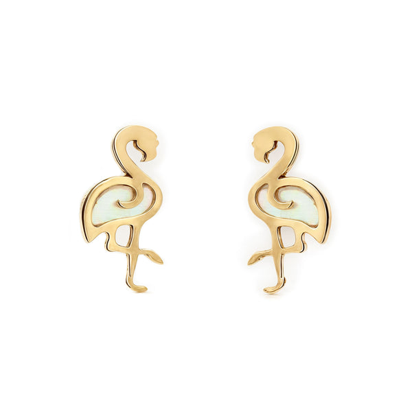 Pendientes Bebe-Niña Oro Amarillo 9K Nacar Flamenco Brillo