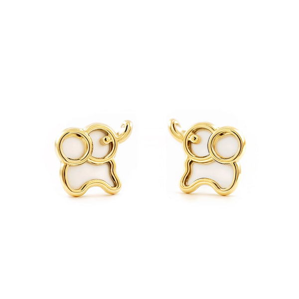 Pendientes Niña Oro Amarillo 9K Nacar Elefante Brillo