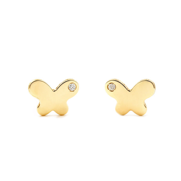 9ct Yellow Gold Butterfly Cubic Zirconia Children's Baby Girls Earrings shine