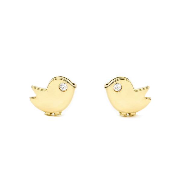 9ct Yellow Gold Bird Cubic Zirconia Children's Baby Girls Earrings shine