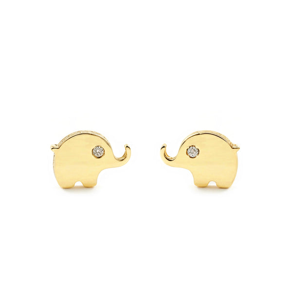 Pendientes Bebe-Niña Oro Amarillo 9K Elefante Circonita Brillo