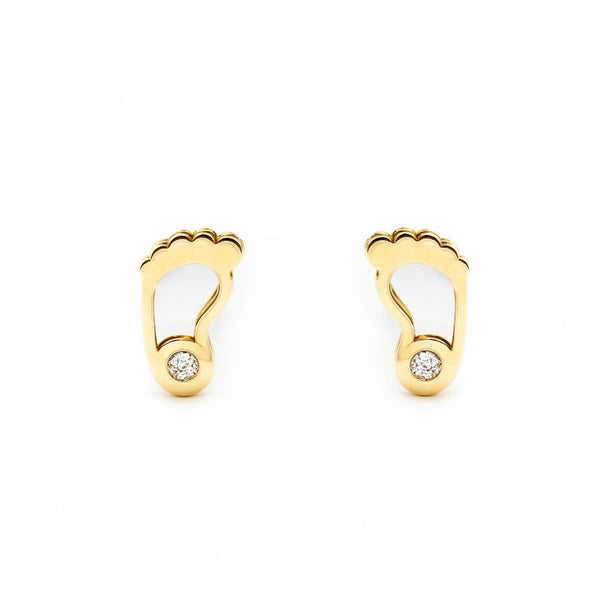 Pendientes Bebe-Niña Oro Amarillo 9K Nacar Pie Circonita Brillo