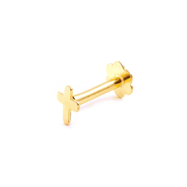 Piercing Oro Amarillo 9K Cartilago Cruz Brillo
