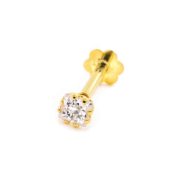 Piercing Oro Amarillo 9K Cartilago Cuadrado Circonita 2,5 mm Brillo