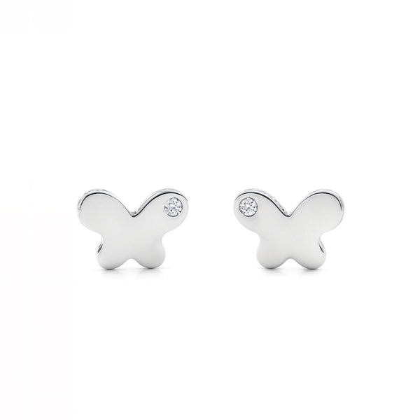 Pendientes Bebe-Niña Oro Blanco 9K Mariposa Circonita Brillo