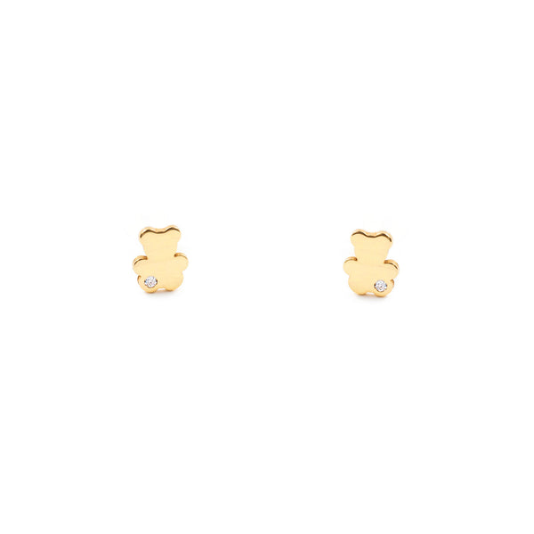 18K Yellow Gold Smooth Bear Cubic Zirconia Shine Baby-Girl Earrings