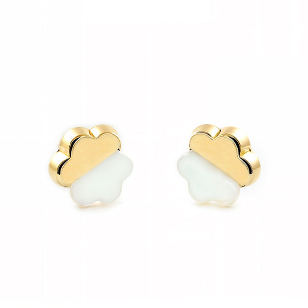 Pendientes Bebe-Niña Oro Amarillo 9K Nacar Flor Brillo