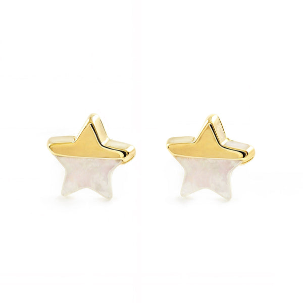 Pendientes Bebe-Niña Oro Amarillo 18K Nacar Estrella Brillo