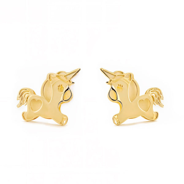 Pendientes Niña Oro Amarillo 9K Unicornio Brillo