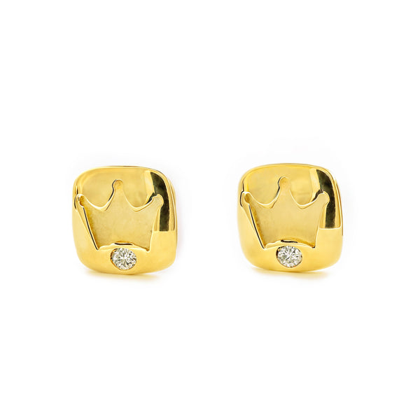 Pendientes Niña Oro Amarillo 9K Corona Circonita Brillo