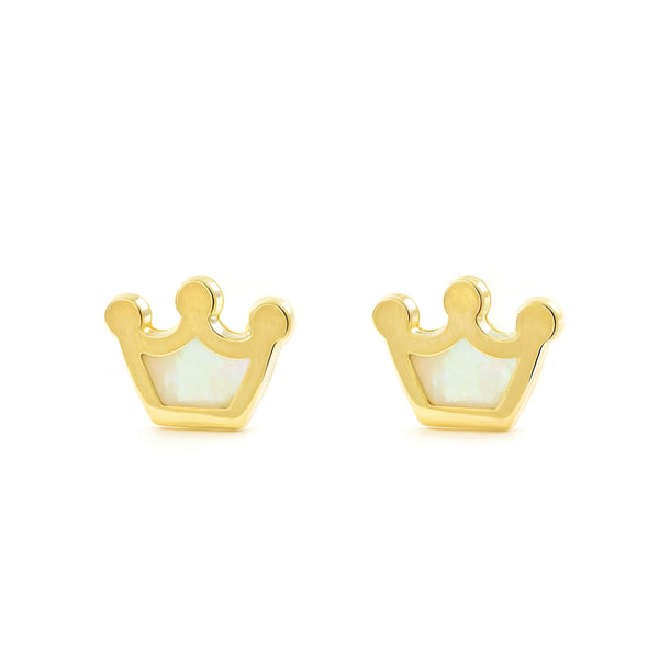 9ct Yellow Gold Nacre Crown Children's Girls Earrings shine
