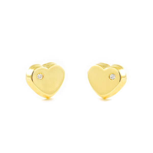 9ct Yellow Gold Heart Cubic Zirconia Children's Baby Earrings shine
