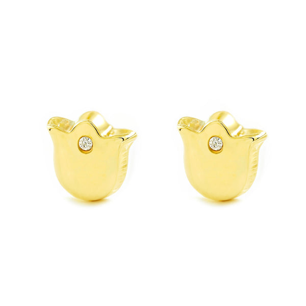 Pendientes Bebe-Niña Oro Amarillo 9K Tulipan Circonita Brillo