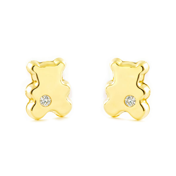 Pendientes Bebe-Niña Oro Amarillo 9K Oso Circonita Brillo