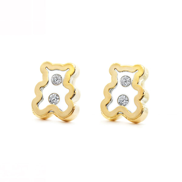 Pendientes Bebe-Niña Oro Amarillo 9K Oso Circonitas Brillo