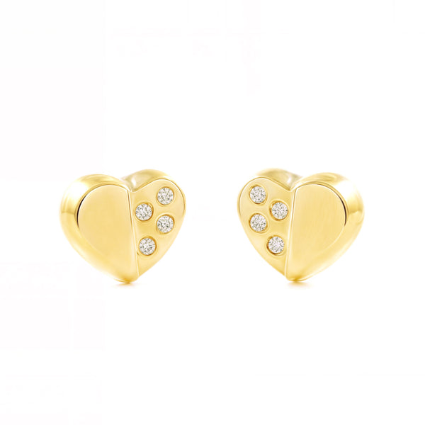 Pendientes Bebe-Niña Oro Amarillo 9K Corazón Circonitas Brillo