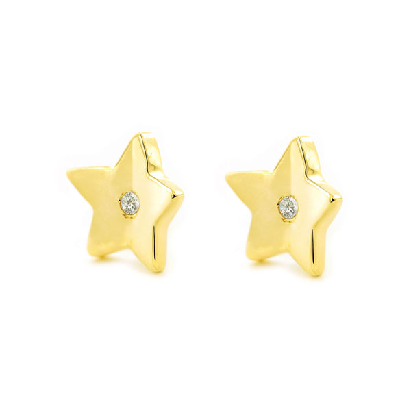 9ct Yellow Gold Star Cubic Zirconia Children's Baby Girls Earrings shine