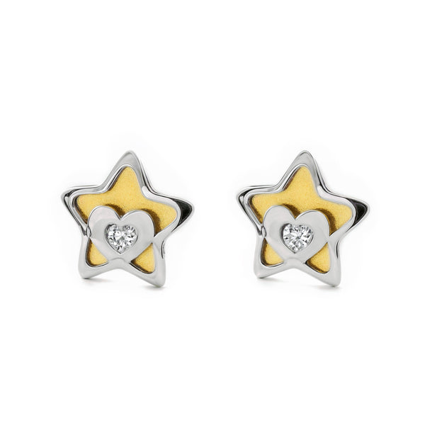 Pendientes Bebe-Niña Oro Bicolor 9K Estrella Circonita Brillo