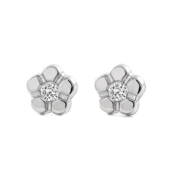 9ct White Gold Daisy Flower Cubic Zirconia Children's Girls Earrings shine