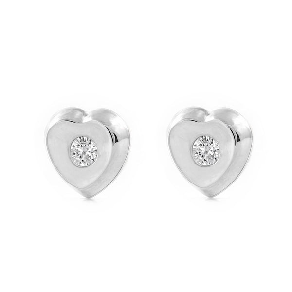 Pendientes Bebe-Niña Oro Blanco 9K Corazón Circonita Brillo