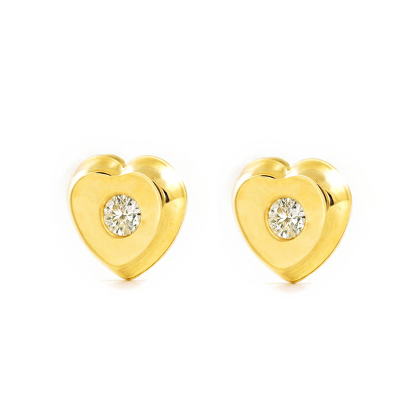 Pendientes Bebe-Niña Oro Amarillo 9K Corazón Circonita Brillo