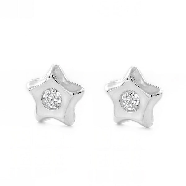 Pendientes Bebe-Niña Oro Blanco 9K Estrella Circonita Brillo