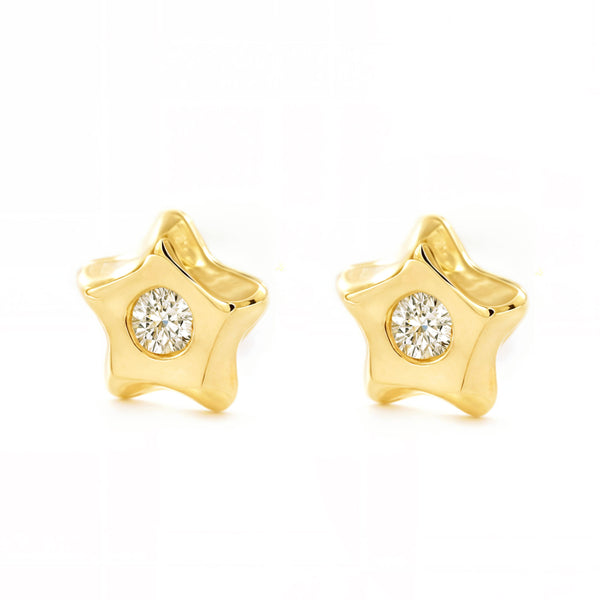 Pendientes Bebe-Niña Oro Amarillo 9K Estrella Circonita Brillo