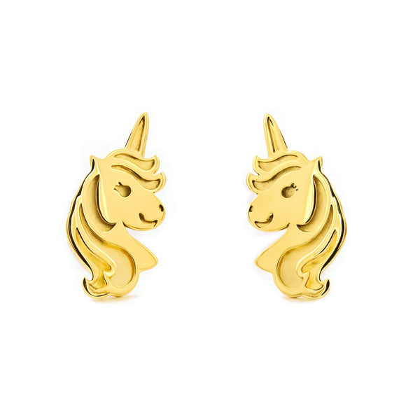 Pendientes Bebe-Niña Oro Amarillo 9K Unicornio Brillo