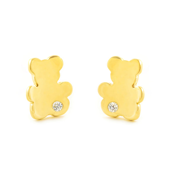9ct Yellow Gold Bear Cubic Zirconia Children's Baby Girls Earrings shine